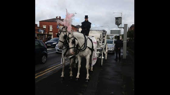 Lia Green's coffin arrives at the English Martyrs' Catholic Church