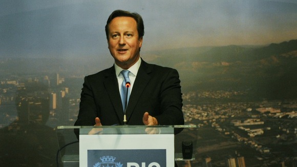 The British Prime Minister gives a speech in Brazil yesterday.