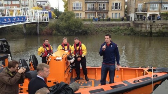 Olympic rower Greg Searle naming Thames's new lifeboat.