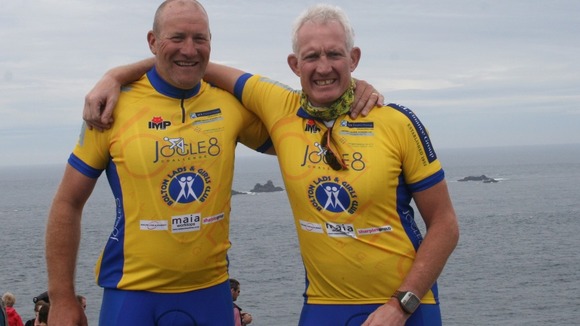 Vincent Kelly (left) and Mark Brocklehurst (right) at the end of the JOGLE8 challenge in aid of Bolton Lads & Girls Club Credit