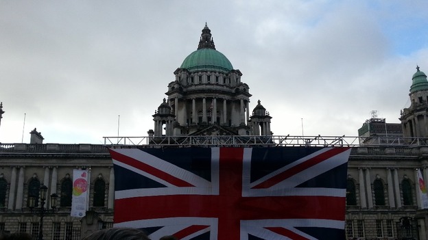 The Union Flag is raised over Belfast's City Hall