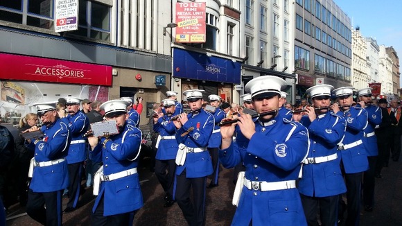 Marchers in the Ulster Covenant parade down Belfast's city centre