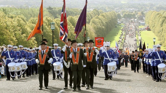 Orange Order members arrived at Stormont in Belfast.