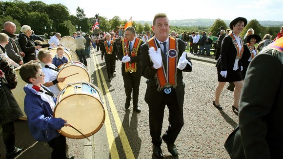 Orange Order members arrived at Stormont in Belfast.