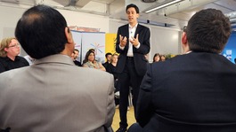 Ed Miliband speaks at a question and answer session in Manchester 