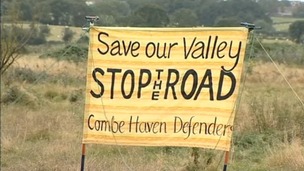 Protester's banner against the link road