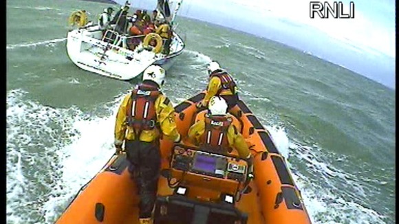 Portsmouth RNLI's Atlantic 85 Lifeboat goes to the aid of injured sailor