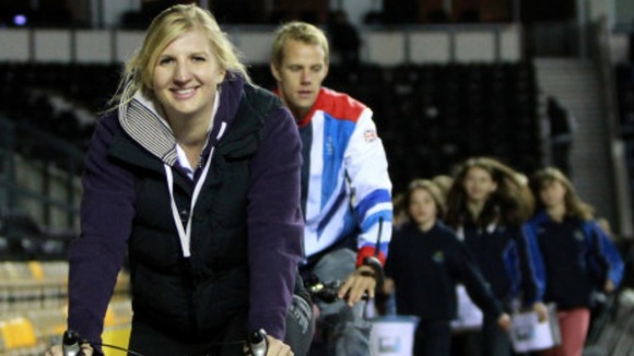 Rebecca Adlington and Ross Davenport train for the charity bike ride across Africa