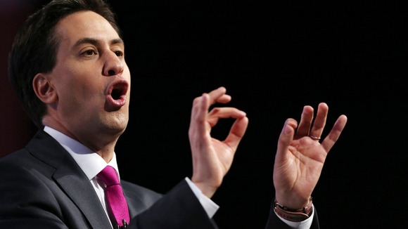 Labour leader Ed Miliband addresses his party today.
